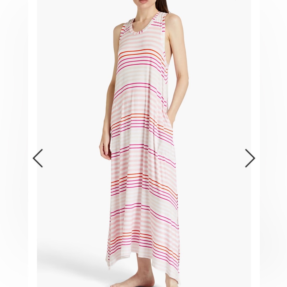 DKNY Pink and Orange Striped Sleeveless Maxi Dress
